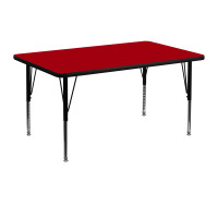 Flash Furniture 30''W x 48''L Rectangular Activity Table with Red Thermal Fused Laminate Top and Height Adjustable Short Legs XU-A3048-REC-RED-T-P-GG