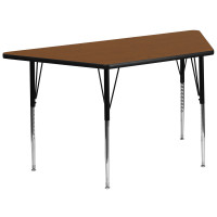 Flash Furniture 30''W x 60''L Trapezoid Activity Table High Pressure Oak Laminate w/ Adjustable Legs XU-A3060-TRAP-OAK-H-A-GG