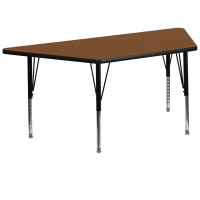 Flash Furniture 30''W x 60''L Trapezoid Activity Table Oak Laminate w/ Adjustable Legs XU-A3060-TRAP-OAK-H-P-GG