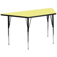 Flash Furniture 30''W x 60''L Trapezoid Activity Table with Yellow Thermal Laminate w/ Adjustable Legs XU-A3060-TRAP-YEL-T-A-GG