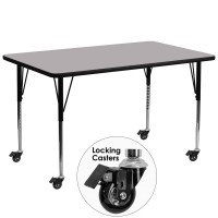 Flash Furniture XU-A3072-REC-GY-T-A-CAS-GG Mobile Rectangular Activity Table with Standard Height Adjustable Legs