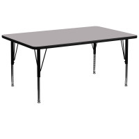 Flash Furniture 30''W x 72''L Rectangular Activity Table with Grey Thermal Fused Laminate Top and Height Adjustable Short Legs XU-A3072-REC-GY-T-P-GG
