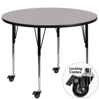 Flash Furniture XU-A48-RND-GY-T-A-CAS-GG Mobile Round Activity Table with Standard Height Adjustable Legs