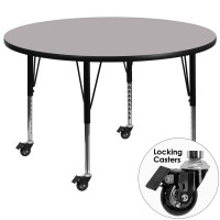Flash Furniture XU-A48-RND-GY-T-P-CAS-GG Mobile Round Activity Table with Height Adjustable Pre-School Legs