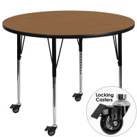 Flash Furniture XU-A48-RND-OAK-T-A-CAS-GG Mobile Round Activity Table with Standard Height Adjustable Legs