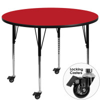 Flash Furniture XU-A48-RND-RED-H-A-CAS-GG Mobile Round Activity Table with Standard Height Adjustable Legs