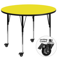 Flash Furniture XU-A48-RND-YEL-H-A-CAS-GG Mobile Round Activity Table with Standard Height Adjustable Legs