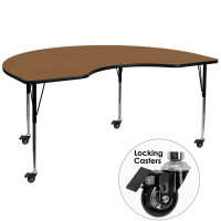 Flash Furniture XU-A4872-KIDNY-OAK-T-A-CAS-GG Mobile Kidney Shaped Activity Table with Standard Height Adjustable Legs