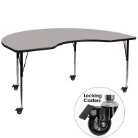 Flash Furniture XU-A4896-KIDNY-GY-H-A-CAS-GG Mobile Kidney Shaped Activity Table with Standard Height Adjustable Legs