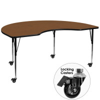Flash Furniture XU-A4896-KIDNY-OAK-H-A-CAS-GG Mobile Kidney Shaped Activity Table with Standard Height Adjustable Legs