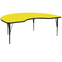 Flash Furniture 48''W x 96''L Kidney Shaped Activity Table High Pressure Yellow Laminate w/ Adjustable Legs XU-A4896-KIDNY-YEL-H-