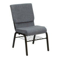 Flash Furniture Hercules Series 18.5'' Wide Gray Church Chair with 4.25'' Thick Seat Book Rack - Gold Vein Frame XU-CH-60096-BEIJING-GY-BAS-GG