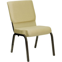 Flash Furniture Hercules Series 18.5'' Wide Beige Patterned Stacking Church Chair with 4.25'' Thick Seat - Gold Vein Frame XU-CH-60096-BGE-GG