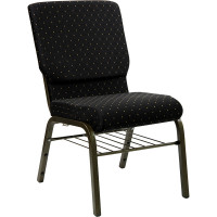 Flash Furniture Hercules Series 18.5'' Wide Black Dot Patterned Church Chair with 4.25'' Thick Seat Book Rack - Gold Vein Frame XU-CH-60096-BK-BAS-GG