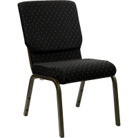 Flash Furniture Hercules Series 18.5'' Wide Black Dot Patterned Stacking Church Chair with 4.25'' Thick Seat - Gold Vein Frame XU-CH-60096-BK-GG