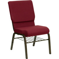 Flash Furniture Hercules Series 18.5'' Wide Burgundy Church Chair with 4.25'' Thick Seat Book Rack - Gold Vein Frame XU-CH-60096-BY-BAS-GG