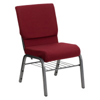 Flash Furniture Hercules Series 18.5'' Wide Burgundy Church Chair with 4.25'' Thick Seat Book Rack - Silver Vein Frame XU-CH-60096-BY-SILV-BAS-GG