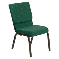 Flash Furniture Hercules Series 18.5'' Wide Green Patterned Stacking Church Chair with 4.25'' Thick Seat - Gold Vein Frame XU-CH-60096-GN-GG