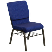 Flash Furniture Hercules 18.5'' Wide Navy Blue Dot Patterned Church Chair - Gold Vein Frame XU-CH-60096-NVY-DOT-BAS-GG