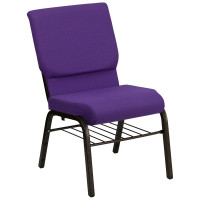 Flash Furniture Hercules Series 18.5'' Wide Purple Church Chair with 4.25'' Thick Seat Book Rack - Gold Vein Frame XU-CH-60096-PU-BAS-GG