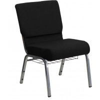 Flash Furniture HERCULES Series 21'' Extra Wide Black Church Chair with 3.75'' Thick Seat, Book Rack - Silver Vein Frame [XU-CH0221-BK-SV-BAS-GG]