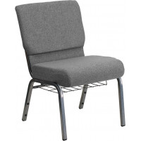 Flash Furniture HERCULES Series 21'' Extra Wide Gray Church Chair with 3.75'' Thick Seat, Book Rack - Silver Vein Frame [XU-CH0221-GY-SV-BAS-GG]