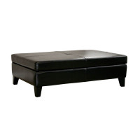 Baxton Studio Full Leather Ottoman Black Y-192-023-black