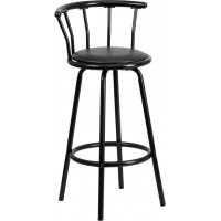 Flash Furniture Crown Back Black Metal Bar Stool with Black Vinyl Swivel Seat YB-Y-J909-KD-GG