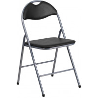 Flash Furniture YB-YJ806H-GG Hercules Series Black Vinyl Metal Folding Chair with Carrying Handle