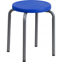 Flash Furniture Stackable Stool with Blue Seat and Silver Powder Coated Frame YK01B-BL-GG