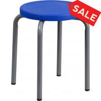 Flash Furniture Stackable Stool with Blue Seat and Silver Powder Coated Frame YK01B-BL-GG