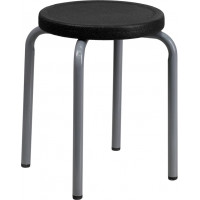 Flash Furniture Stackable Stool with Black Seat and Silver Powder Coated Frame YK01B-GG