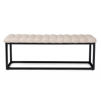 Baxton Studio YLX-7003 Zephyr Vintage textured Black Metal Legged Beige Microfiber Tufted Coffee Table Ottoman Bench