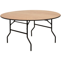 Flash Furniture 60'' Round Wood Folding Banquet Table with Clear Coated Finished Top YT-WRFT60-TBL-GG