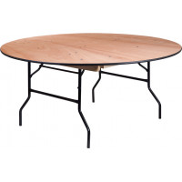 Flash Furniture YT-WRFT66-TBL-GG 66" Round Wood Folding Banquet Table with Clear Coated Finished Top