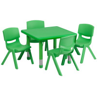 Flash Furniture 24'' Square Adjustable Green Plastic Activity Table Set with 4 School Stack Chairs YU-YCX-0023-2-SQR-TBL-GREEN-E-GG