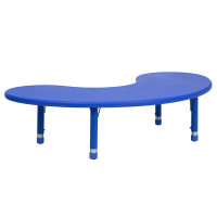 Flash Furniture 35''W x 65''L Height Adjustable Half-Moon Blue Plastic Activity Table YU-YCX-004-2-MOON-TBL-BLUE-GG