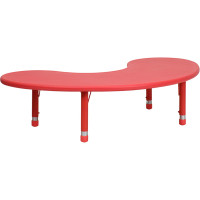 Flash Furniture 35''W x 65''L Height Adjustable Half-Moon Red Plastic Activity Table YU-YCX-004-2-MOON-TBL-RED-GG