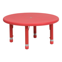 Flash Furniture 33'' Round Height Adjustable Round Red Plastic Activity Table YU-YCX-007-2-ROUND-TBL-RED-GG