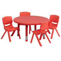 Flash Furniture 33'' Round Adjustable Red Plastic Activity Table Set with 4 School Stack Chairs YU-YCX-0073-2-ROUND-TBL-RED-E-GG