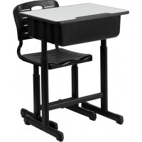 Flash Furniture YU-YCX-046-09010-GG Adjustable Height Student Desk and Chair with Black Pedestal Frame