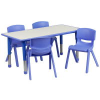 Flash Furniture Adjustable Rectangular Blue Plastic Activity Table Set with 4 School Stack Chairs YU-YCY-060-0034-RECT-TBL-BLUE-GG