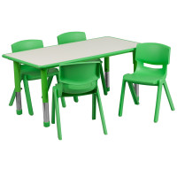 Flash Furniture Adjustable Rectangular Green Plastic Activity Table Set with 4 School Stack Chairs YU-YCY-060-0034-RECT-TBL-GREEN-GG