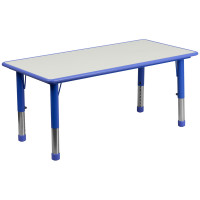 Flash Furniture Height Adjustable Rectangular Blue Plastic Activity Table with Grey Top YU-YCY-060-RECT-TBL-BLUE-GG