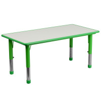 Flash Furniture Height Adjustable Rectangular Green Plastic Activity Table with Grey Top YU-YCY-060-RECT-TBL-GREEN-GG