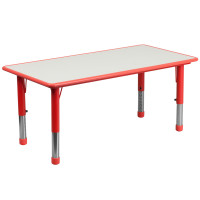 Flash Furniture Height Adjustable Rectangular Red Plastic Activity Table with Grey Top YU-YCY-060-RECT-TBL-RED-GG