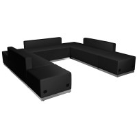 Flash Furniture ZB-803-660-SET-BK-GG HERCULES Alon Series Black Leather 7 Pieces Reception Configuration