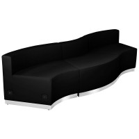 Flash Furniture ZB-803-720-SET-BK-GG HERCULES Alon Series Black Leather 3 Pieces Reception Configuration