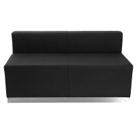 Flash Furniture ZB-803-LS-BK-GG HERCULES Alon Series Black Leather Loveseat with Brushed Stainless Steel Base