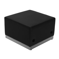 Flash Furniture ZB-803-OTTOMAN-BK-GG HERCULES Alon Series Black Leather Ottoman with Brushed Stainless Steel Base